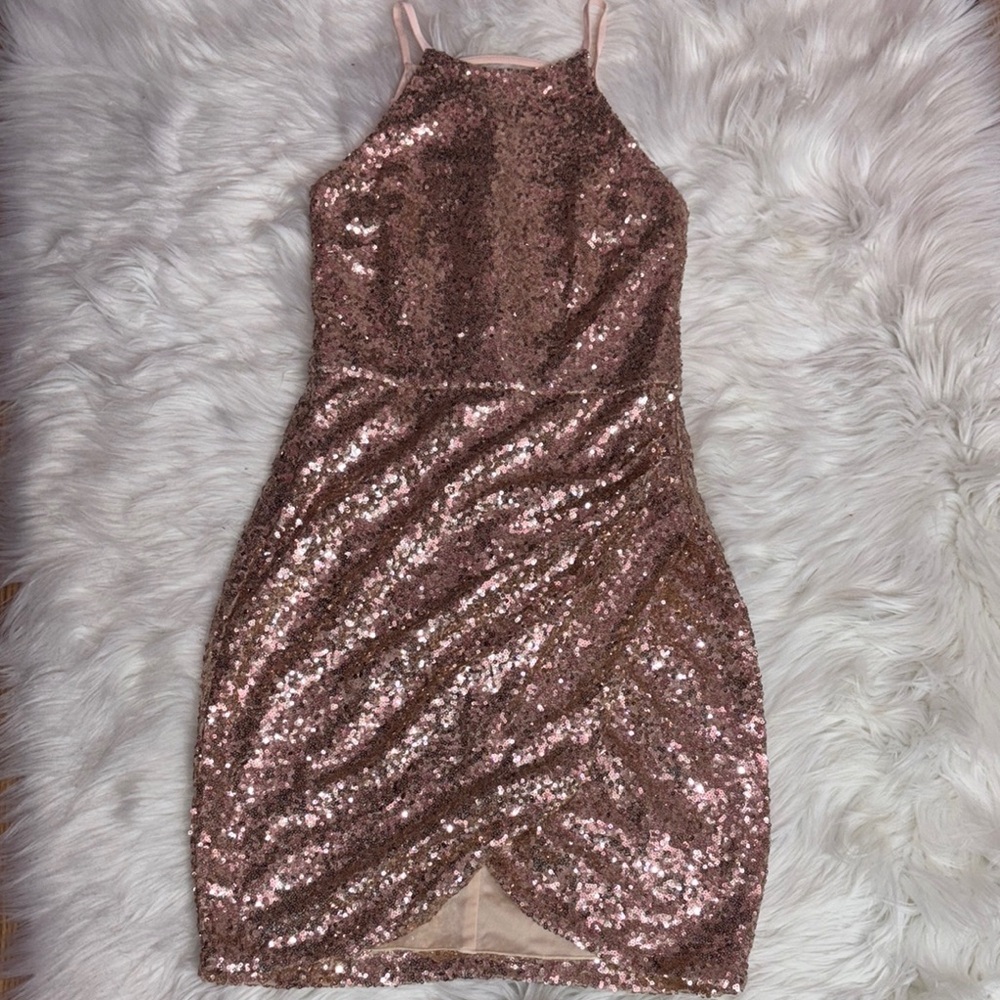 B Darlin Rose Gold Sequin Mini Dress